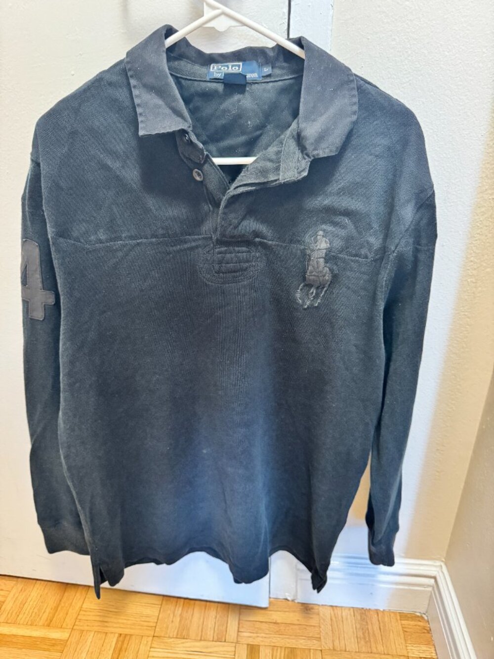 Polo by Ralph Lauren Men's Black Vintage Rugby Long Sleeve Shirt- Size Large